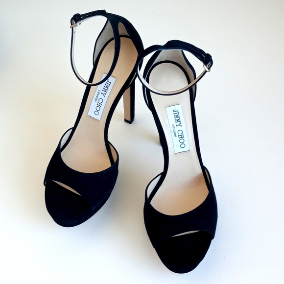 Jimmy Choo Black Suede Pattie Peep Toe Heels 39 (9) - Picture 3 of 16